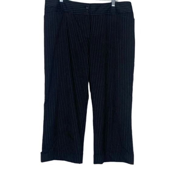 Lane Bryant Pinstripe Straight Leg Cropped Stretch Trouser Pant Pockets 18 Black - Picture 15 of 15